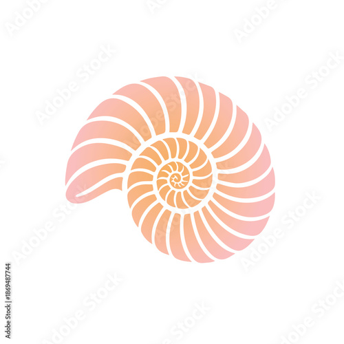 Stylized nautilus shell illustration with smooth spiral structure and soft warm gradient. Elegant marine symbol for posters, branding, and nature-inspired design.