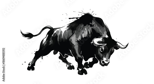 A powerful black bull charges forward with dynamic splashes Vector Art
