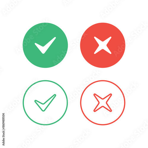 Tick, cross icon button set. Check mark icons. Vector illustration