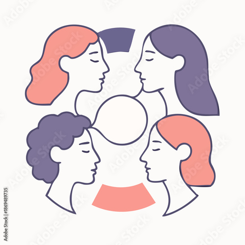 Four Diverse Women Profiles Engaged in Communication and Collaboration Illustration