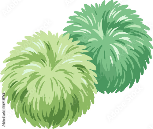 Flat Color Illustration Two Green Pom Poms Sports Cheerleading