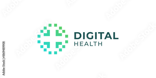 Creative simple digital health logo template. Modern health tech logo design vector illustration.