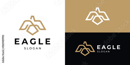 Creative simple eagle logo template. Falcon icon, hawk logo, eagle with letter F initial logo design vector illustration.