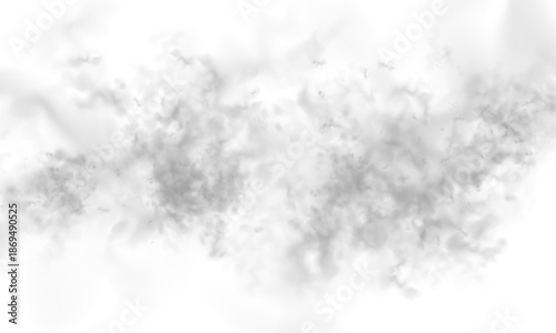 Soft white smoke and gray fog layers on a white background. 3D illustration of smoke, clouds, and mist with realistic textures. Cutout smoke and cloud PNG high-resolution file vector.