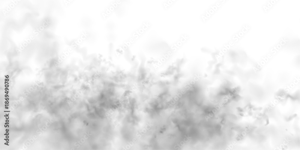Naklejka premium Soft white clouds and gray smoke plumes on a white background. Atmospheric phenomena such as mist, fog, and steam included. High-resolution cutout smoke and cloud vector PNG.