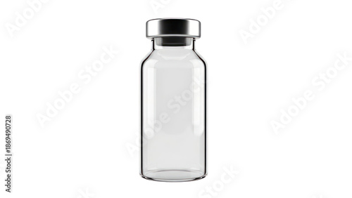 Empty medical vial with silver cap isolated on transparent background