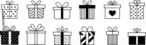 Gift boxes collection black white illustrations packaging design elements