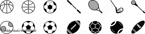 Sports equipment icons collection basketball football tennis cricket