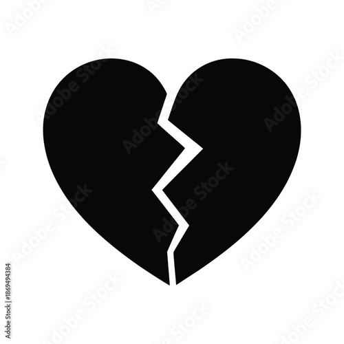 A broken black heart on a white background symbolizing sadness