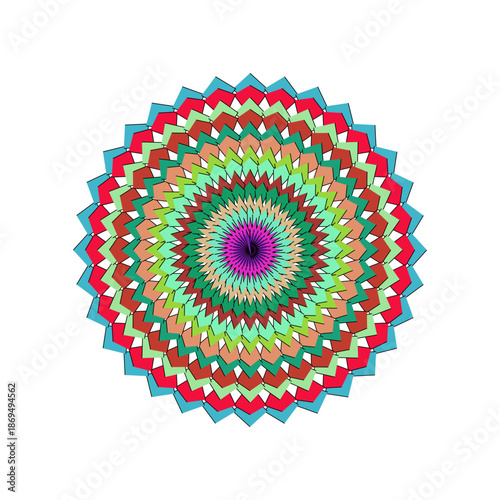 Vibrant blue and orange spiky mandala pattern with sharp geometric layers for modern circular art