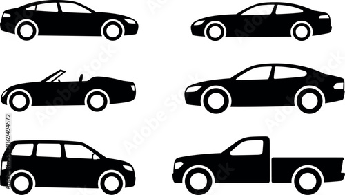Car silhouettes various vehicle types illustrated automotive designs