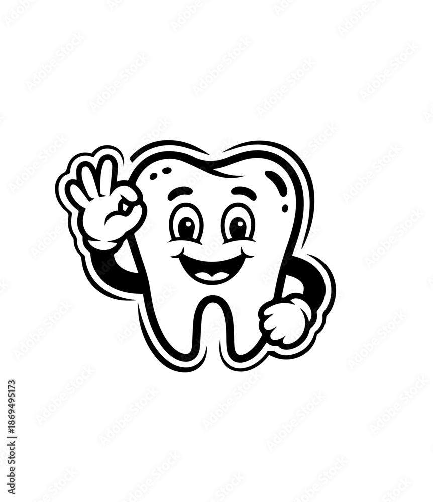 Fototapeta premium Tooth dental mascot line doodle set. Orthodontic kawaii teeth character with toothbrush, toothpaste, dental floss, mouthwash. Mouth cleaning, healthcare oral hygiene concept. Dentistry baby vector 