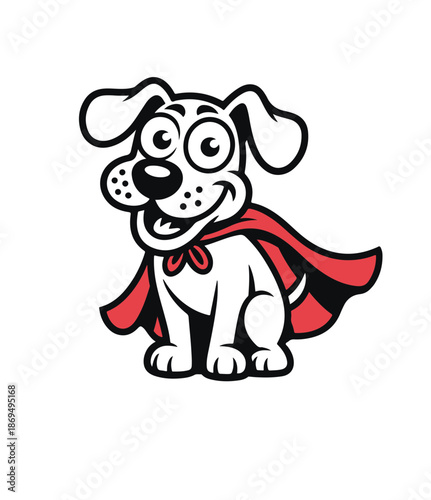 Dog superhero. Super pet In raincoat and mask. Superpowers hound. Cartoon style vector

