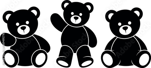 Cute teddy bear illustrations black white graphics design elements