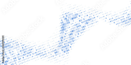 Abstract dotted wave by blue squares. Wide vector graphic pattern