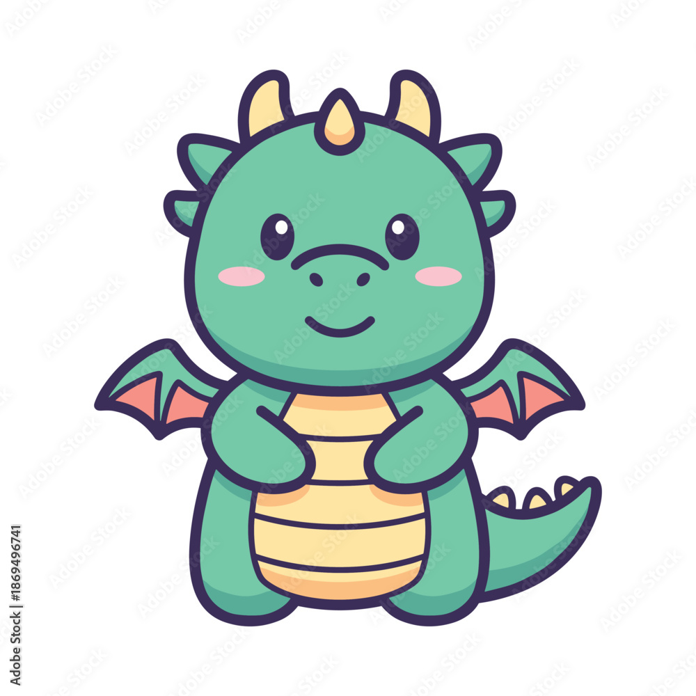 Fototapeta premium Adorable Cartoon Green Dragon Illustration