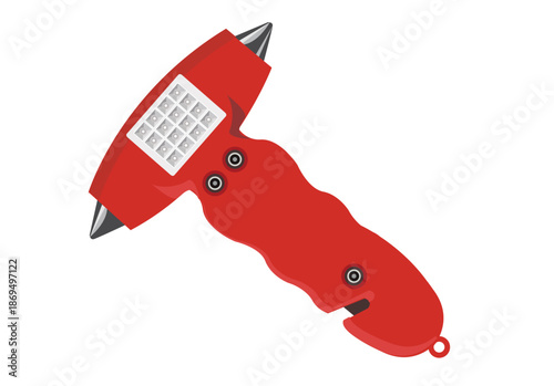 A glass breaker with a seatbelt cutter  and LED light is used to escape a vehicle or to rescue someone inside the car. Editable Clip Art.