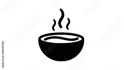 Hot Soup in Black Bowl on White Background