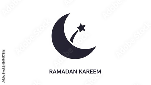 Ramadan Kareem Crescent Moon with Star Icon Isolated on White Background