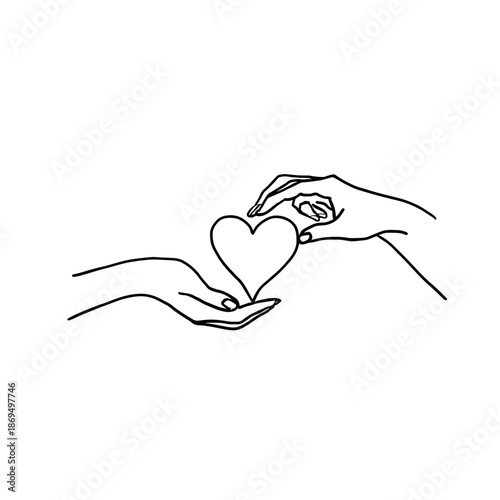 Two hands gently holding a heart shape in a delicate and loving gesture vector illustration