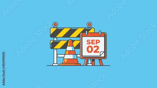 Construction barrier and calendar showing September 2nd.