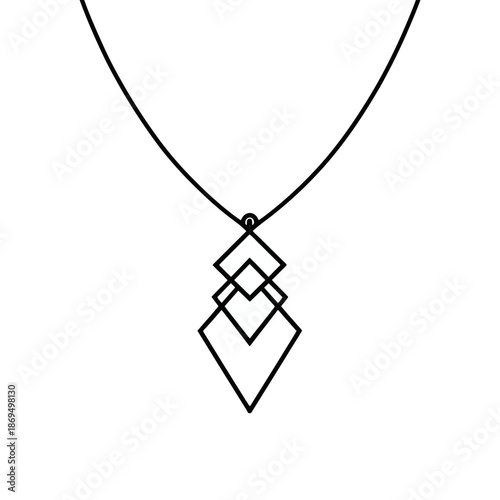 A simple line drawing of a necklace with a geometric pendant on a thin cord vector illustration