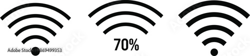 Black WiFi Wireless Signal Icon Set, Internet Connection Symbols with Percentage, CAD Drawing Flat Vector Illustration Isolated on White Background for Technology
