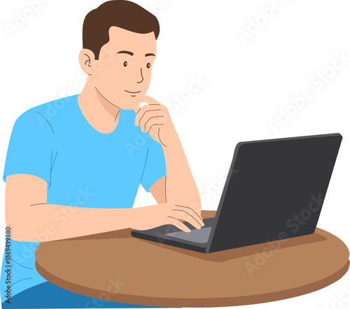 Man Concentrating While Working on Laptop