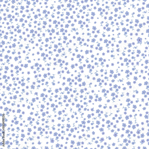 Cute blue ditsy small flowers seamless design pattern