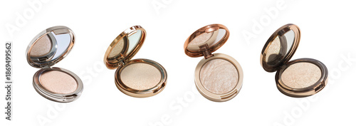 Konstfotografi An elegant open makeup compact revealing a smooth, pristine pan of champagne-toned highlighter
