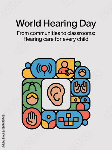 World Hearing Day Children Hearing Care Awareness Illustration Poster