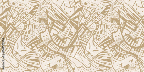 Photography Print Seamless abstract pattern with a musical-themed design of keys, strings, and cats for textiles and design