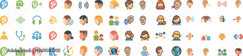 World Hearing Day Children Hearing Care Awareness icon set