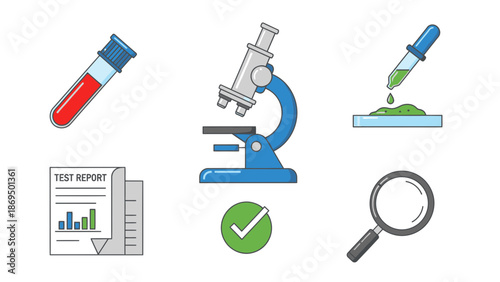 Medical Laboratory Equipment and Science Research Icons Set