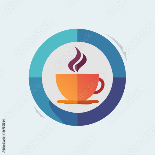 Flat design icon of a steaming hot beverage cup, symbolizing comfort and a refreshing break. Ideal for modern digital interfaces, web, and app designs to convey warmth