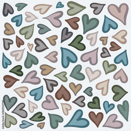 Hand drawn winter forest color hearts vector set in calm natural palette