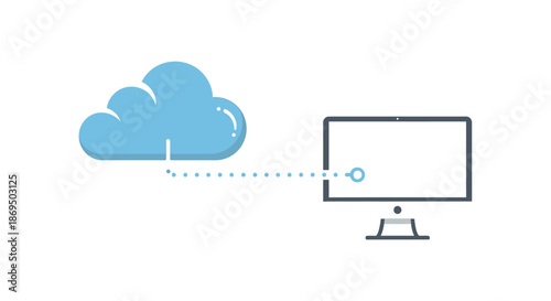 A cloud computing icon transfers data to a computer monitor.