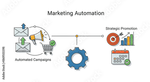 Marketing Automation Process Illustrated with Icons and Graphics