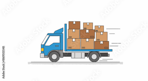 Delivery truck transporting packages on a road from a side viewpoint