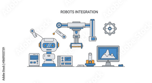 Robots integration illustration showcasing automation technology in industrial environments