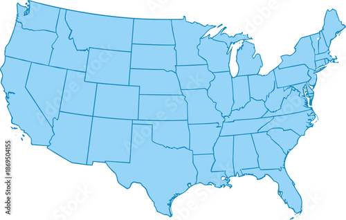 Simple Outline United States of America Map Illustration with State Borders
