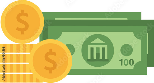 Simple Flat Style Pile of Money and Coin Illustration Graphic
