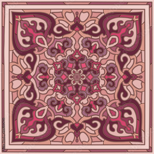 Elegant ornamental seamless vector pattern in warm blush tones inspired by traditional Asian motifs