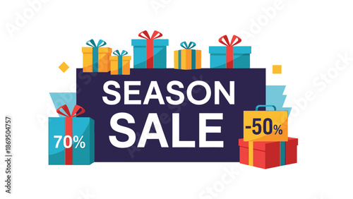 Seasonal Sale Celebration with Gift Boxes and Discount Offers