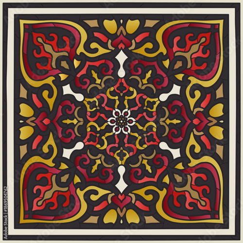 Traditional Central Asian nomadic ornamental vector pattern with zoomorphic motifs