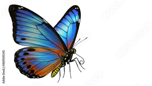 Blue morpho butterfly with orange accents, isolated on transparent background