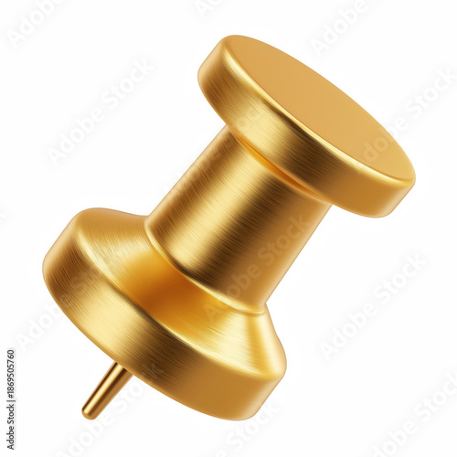 3D cute gold push pin thumbtack icon isolated on transparent background.