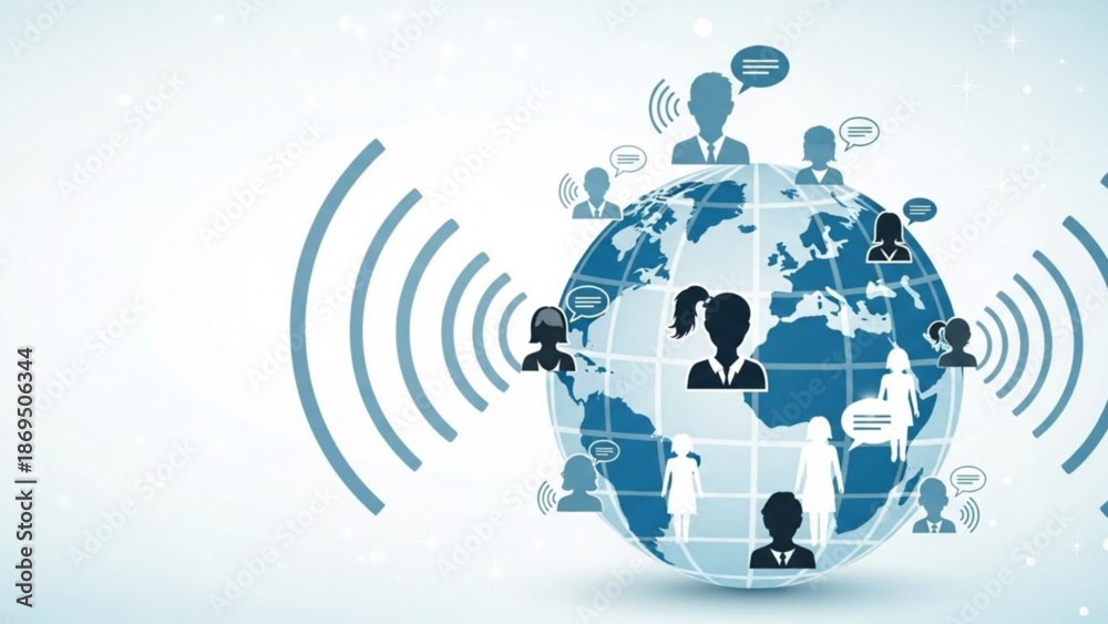 Fototapeta premium Global Communication Network with People Icons on World Map