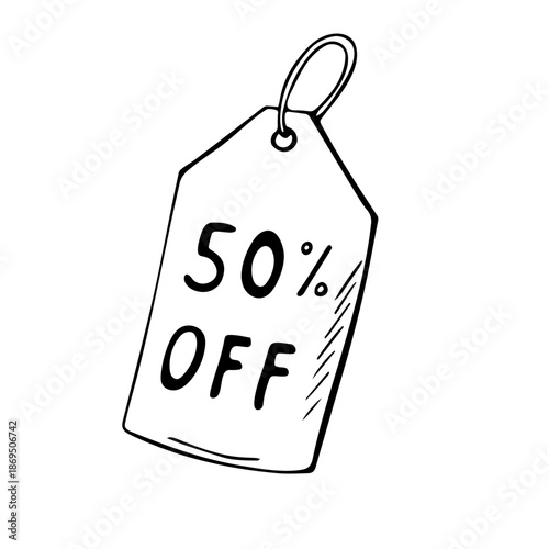 and Drawn 50 Percent Off Sale Tag Line Art Illustration for Shopping and Marketing Design