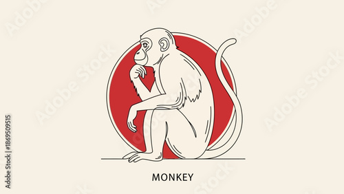 monkey sitting on red circle